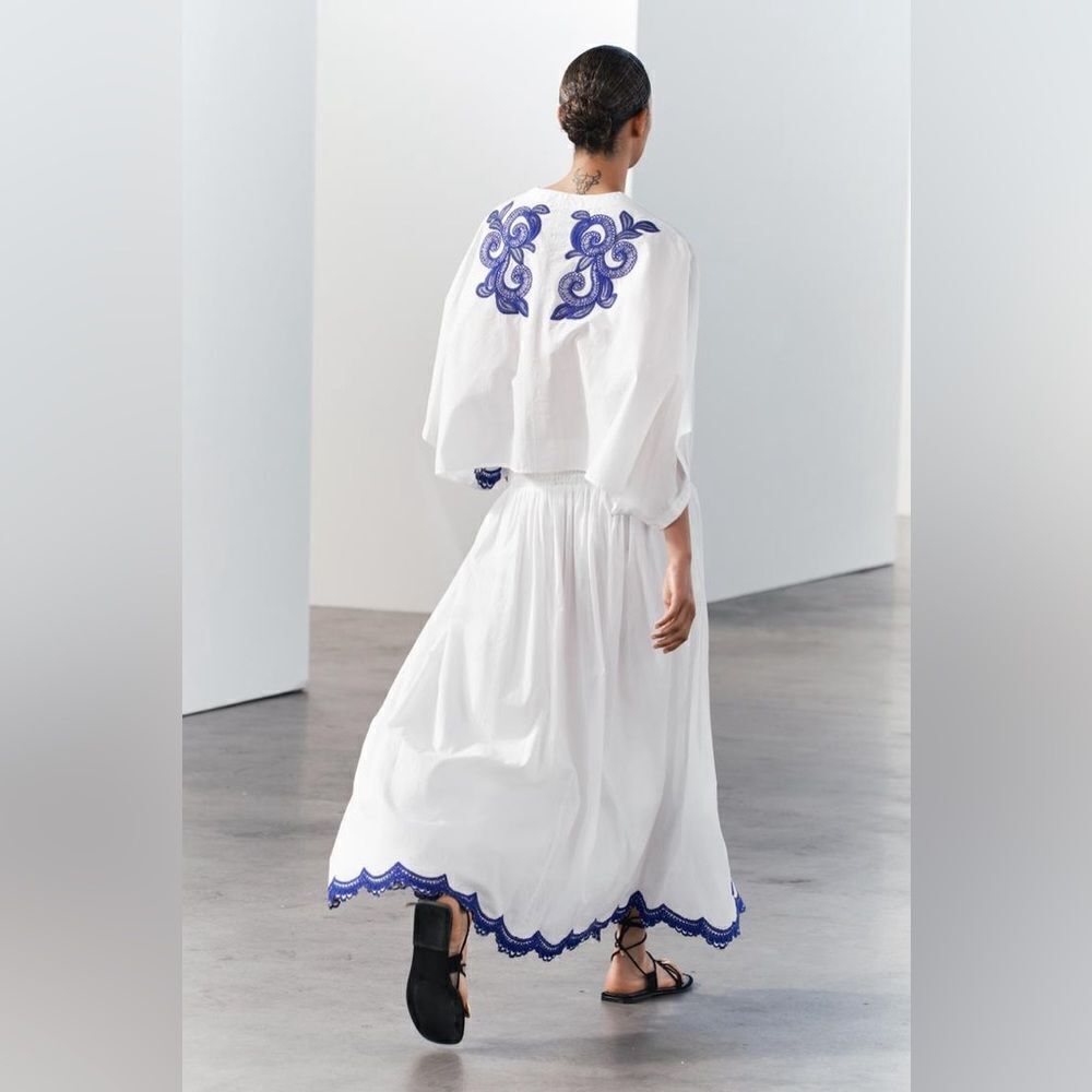 Zara Co-Ord Set Embroidered Blouse And Skirt - Picture 13 of 15